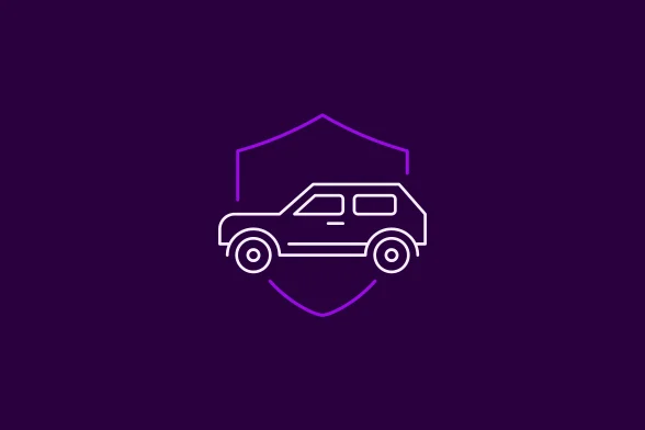 Automobilio ikonėlė su skydu violetiniame fone