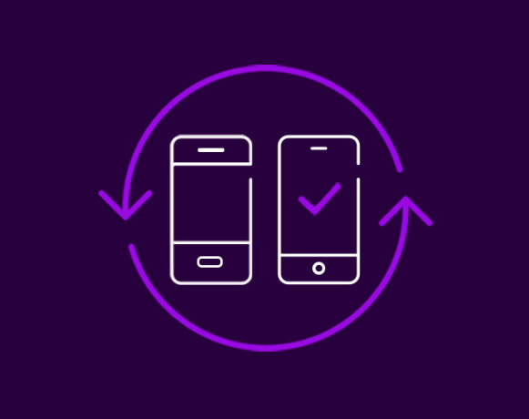 Atnaujintų telefonų ikonėlės violetiniame fone