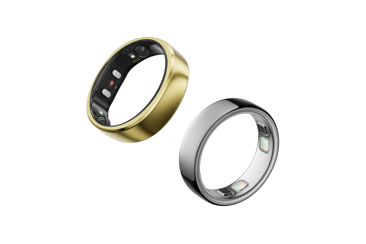 Du išmanieji žiedai, auksinis RingConn 2 ir sidabrinis Oura Ring 5