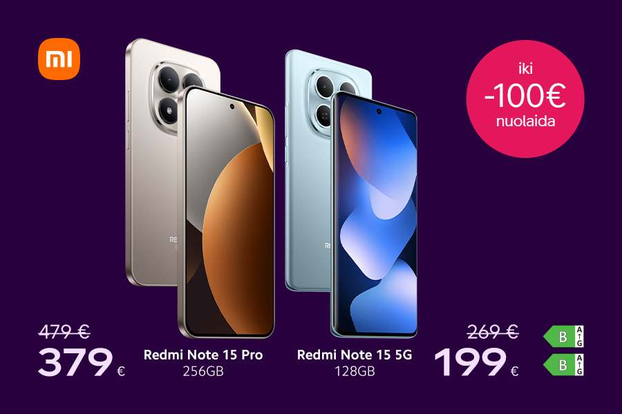 Xiaomi įrenginiai violetiniame fone su nuolaida
