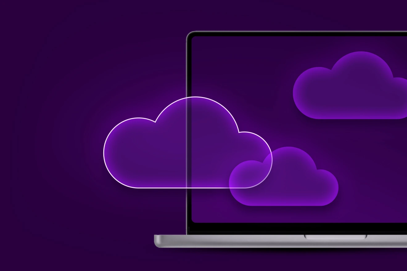 Debesų formos figūros tamsiai violetiniame fone
