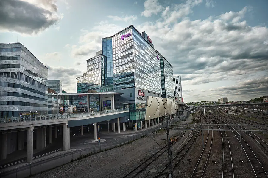 „Telia“ biuro pastatas iš lauko pusės, Stokholmo miestas