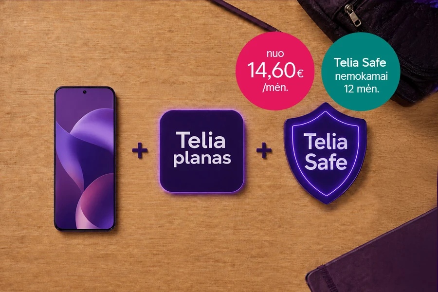Telefonas, telia mobilus planas ir saugumo programėlė Telia Safe nuo 14,60 eurų per mėnesį su įsipareigojimu